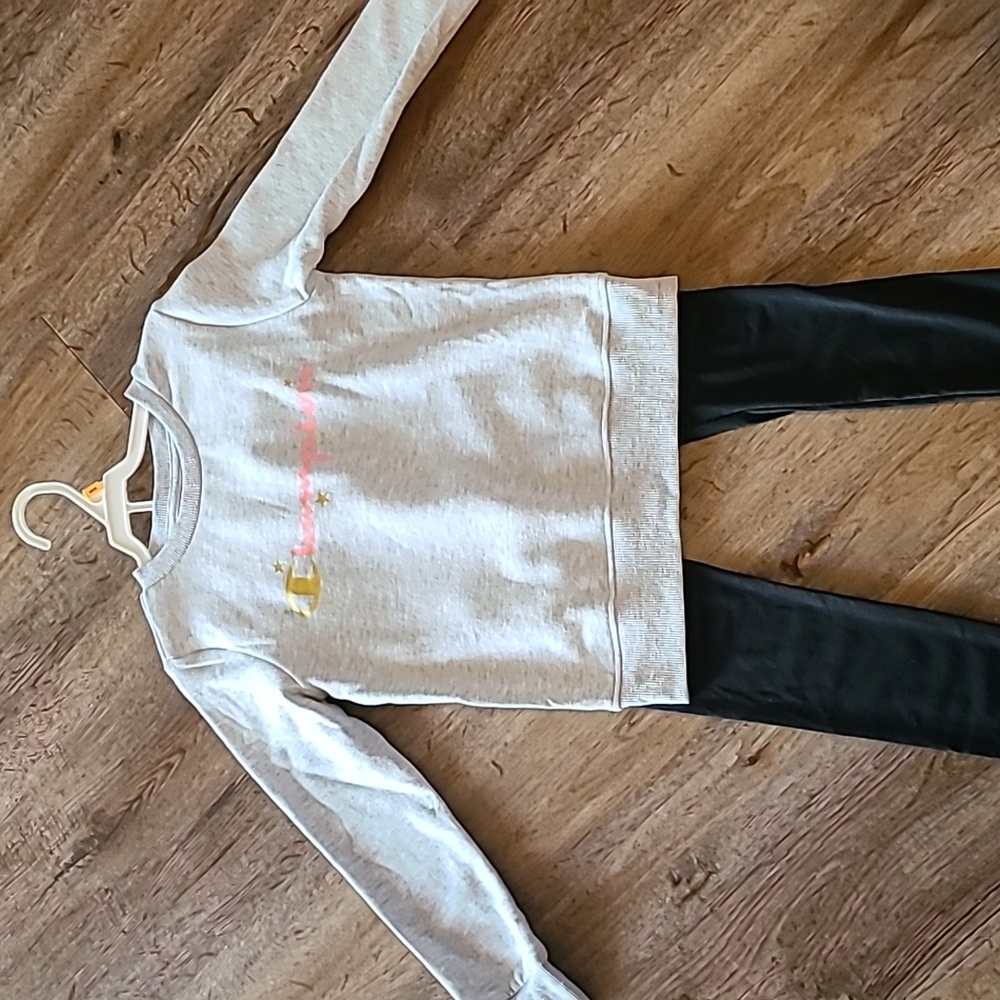 CHAMPION GIRLS SIGNATURE GRAY SWEATSHIRT & MATCHING BLACK LEGGINGS SIZE 5